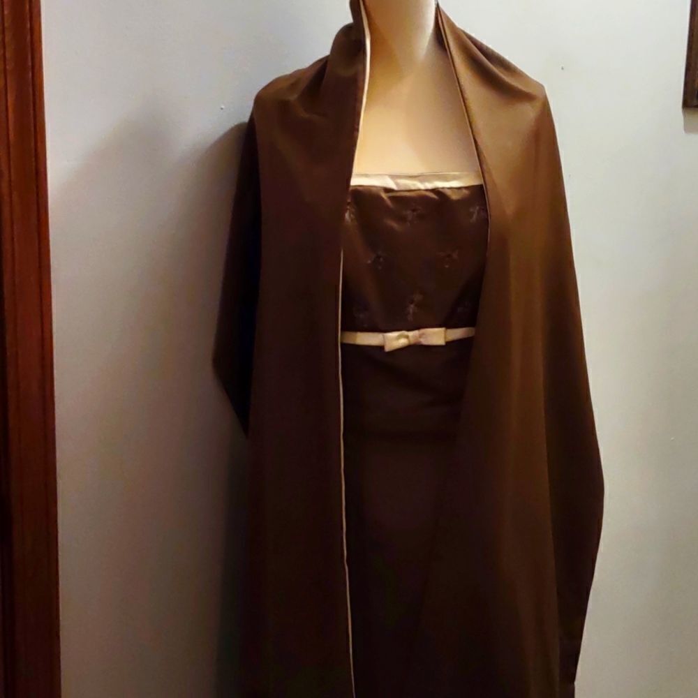 New Mori Lee Juniors size 13 14 brown formal prom bridesmaid dress yellow‎ trim